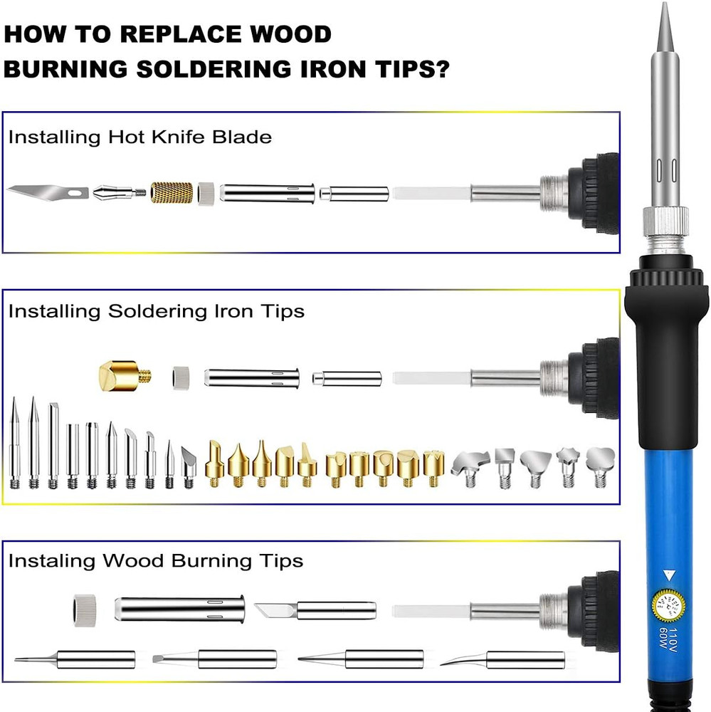 Wood Burning Kit 95Pcs, Soldering Pen with Adjustable On-Off Switch Control ...