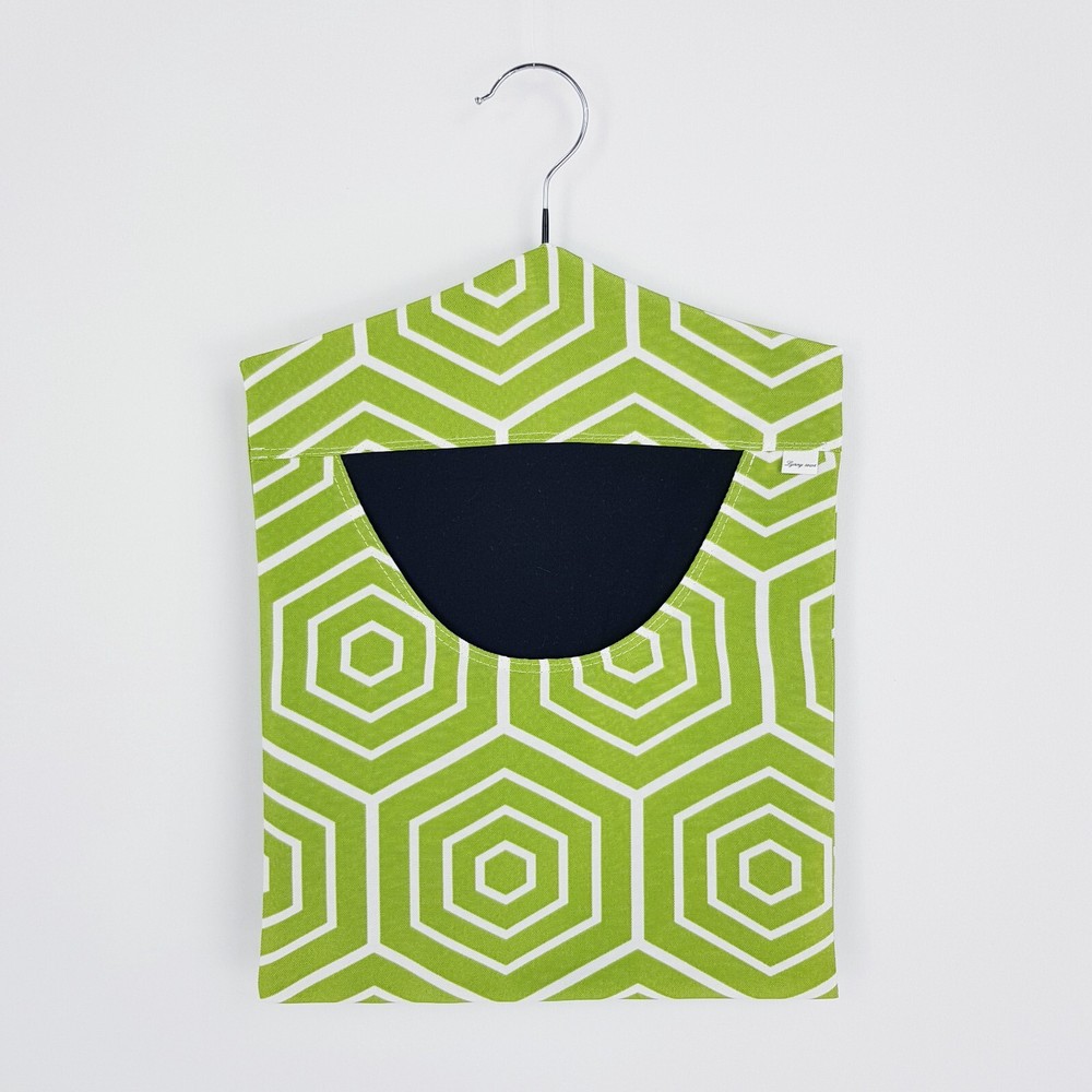 Peg Bag Handmade Green White Geometric Print Lined Laundry Clothes Peg Holder
