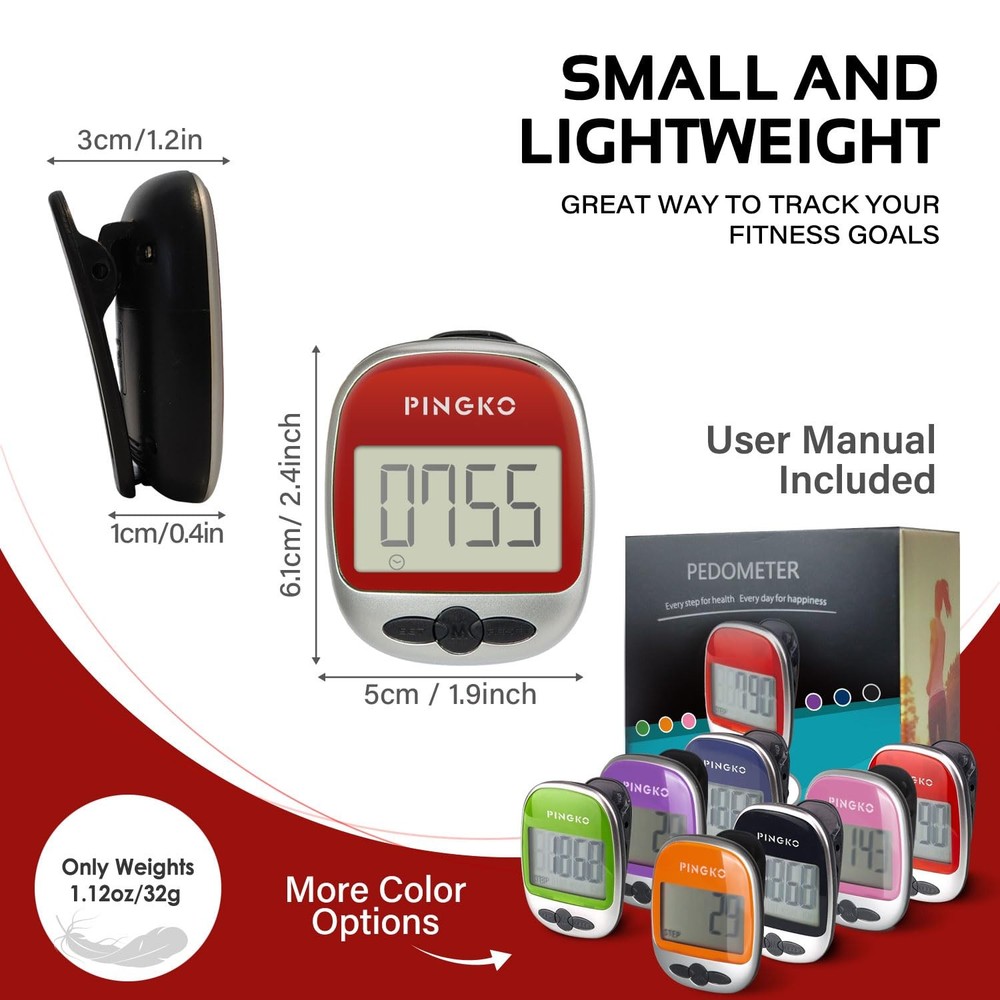 PINGKO Best Pedometer for Walking Accurately Track Steps Multi-Function Porta...