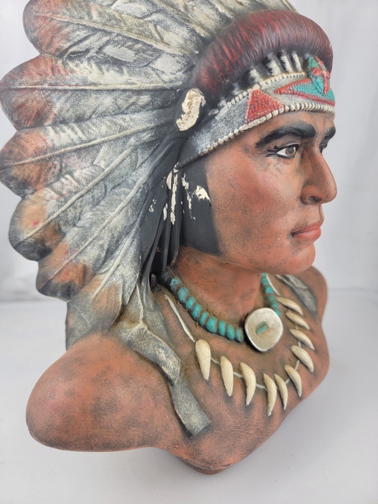 12" Native American Chief Warrior Head Bust Ceramic