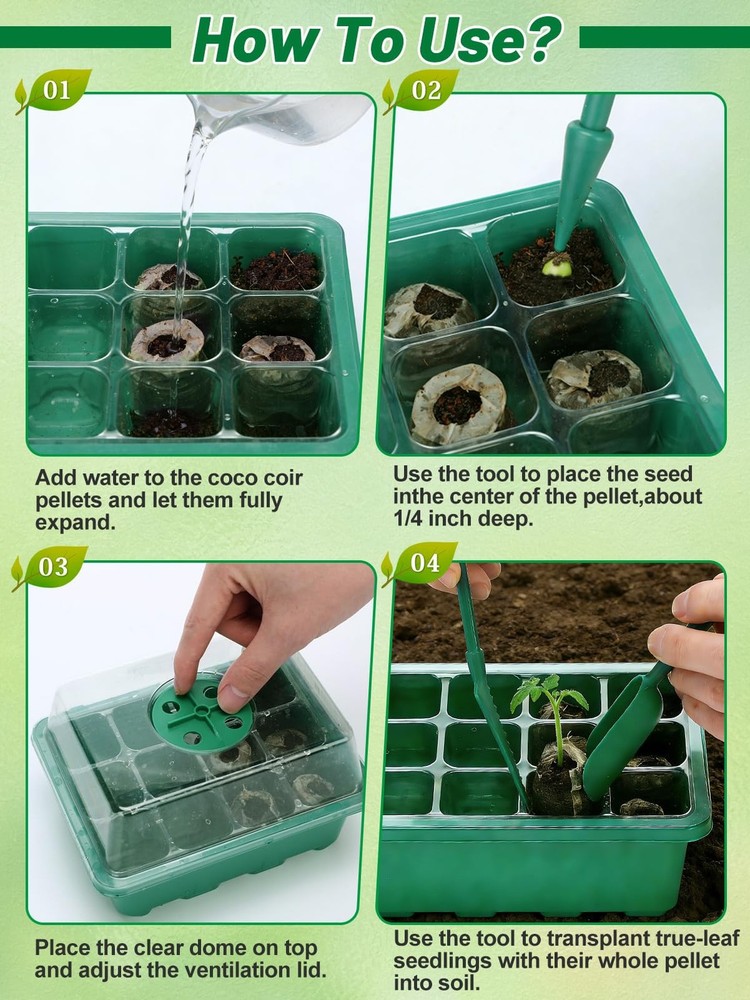 3 Pack Starter Kit with 36 Coco Coir Pellets - 36 Cell Starter Trays with Dom...