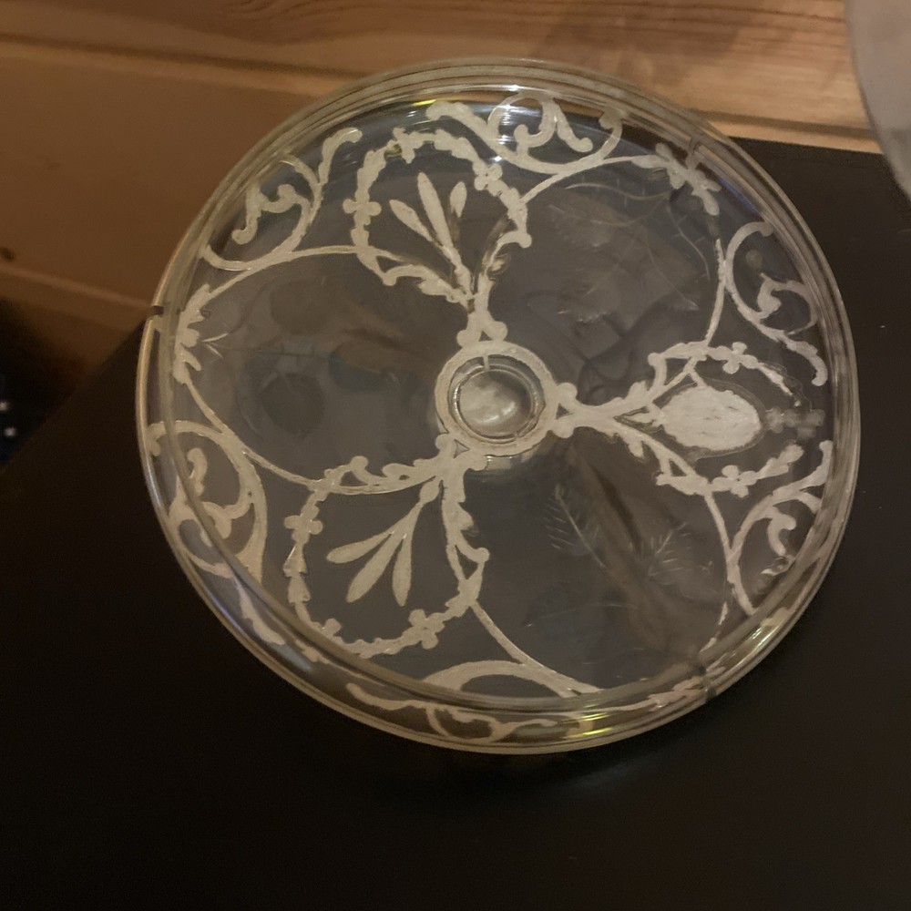 Etched Glass Compote With Silver Overlay Beautiful!
