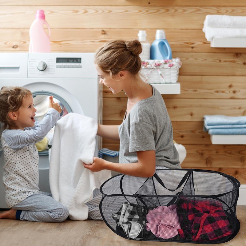 Mesh Laundry Basket Pop Up 3 Compartment Laundry Sorter Hamper Basket for Home