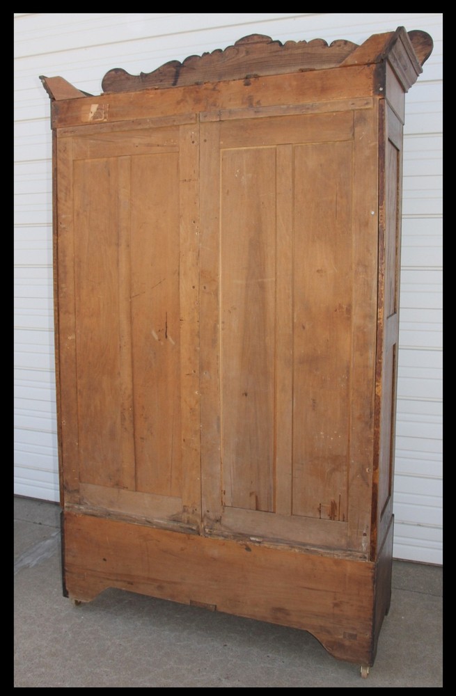 Antique Solid Oak Knockdown Double Wardrobe Armoire Closet w Egg & Dart Molding
