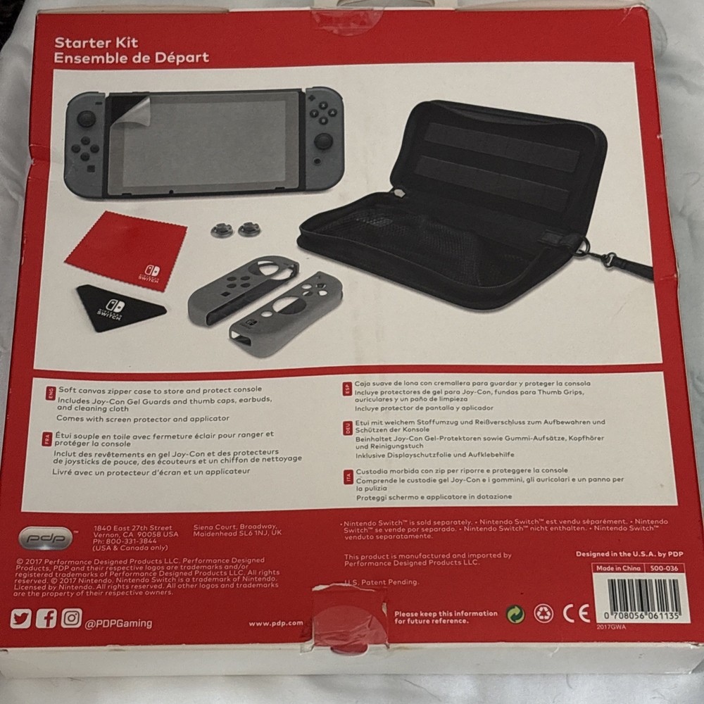 PDP Nintendo Switch Starter Kit With Travel Case, Screen Protector In Box - 2017