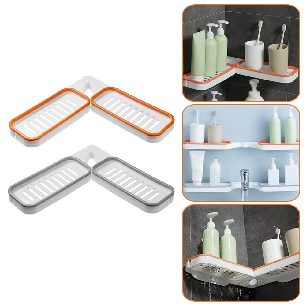 HEALLILY 2pcs Adhesive Shower Foldable Bathroom Storage Shelf Wall Mounted Ki...