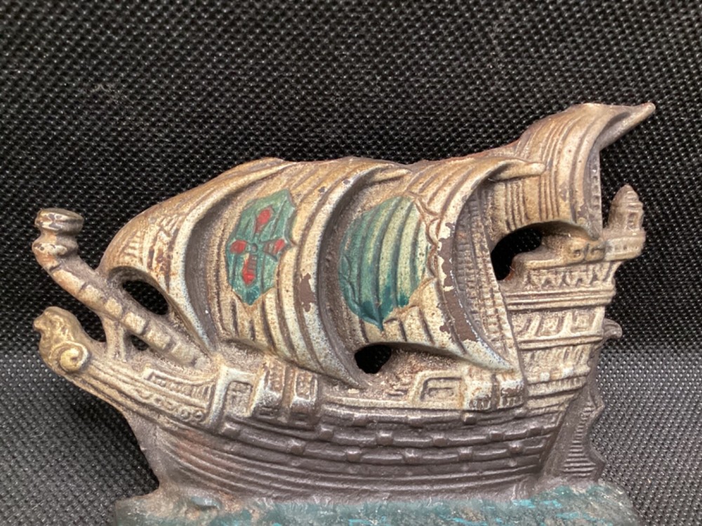 Antique Cast Iron Ship Bookends or Small Door Stops