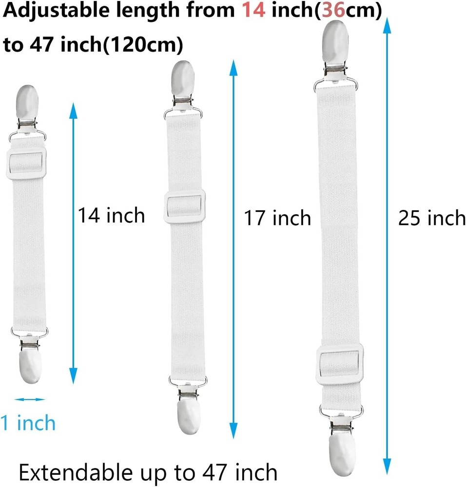 10 pcs Adjustable Bed Sheet Straps,Bed Sheet Clips, Elastic Bed Fitted White