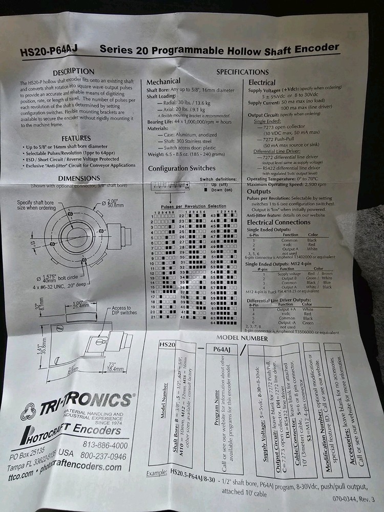 Tri-Tronics HS25C-P64AJZ/8-30S8 M317 Programmable Encoder