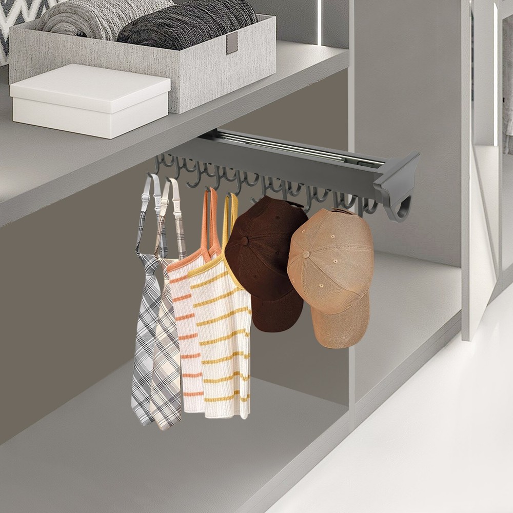 Brooms and Mops Pull Out Storage Rack, Wall Organizer with 20 Hooks for Brooms