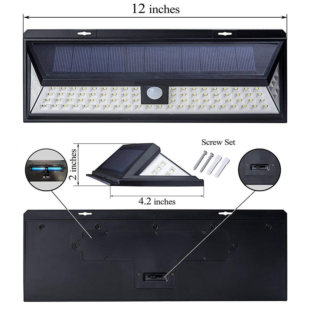 4 Pack Leisure LED Solar Powered 86 LED 3D Wide Angle Motion Sensor Light White