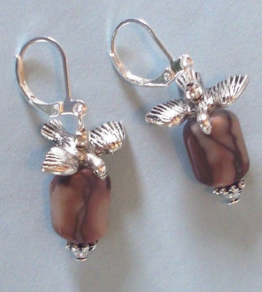 EAGLE on JASPER Southwestern theme drop earring SP artisan