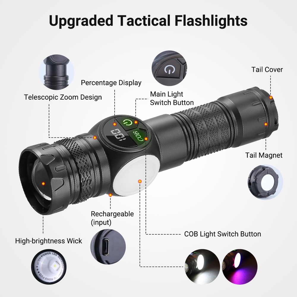 Super Bright 99000000 Lumen LED Magnetic Flashlight Rechargeable LED Work Lights