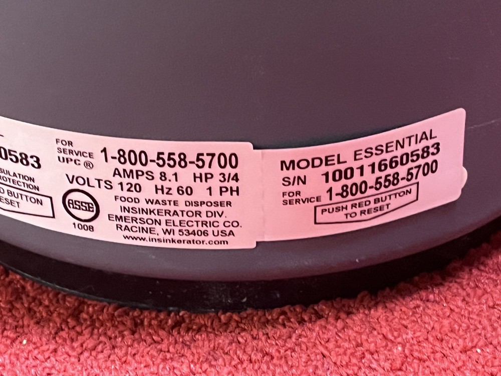 Used InSinkErator Evolution Essential Garbage Disposal ¾ HP #ESSENTIAL Good Cond