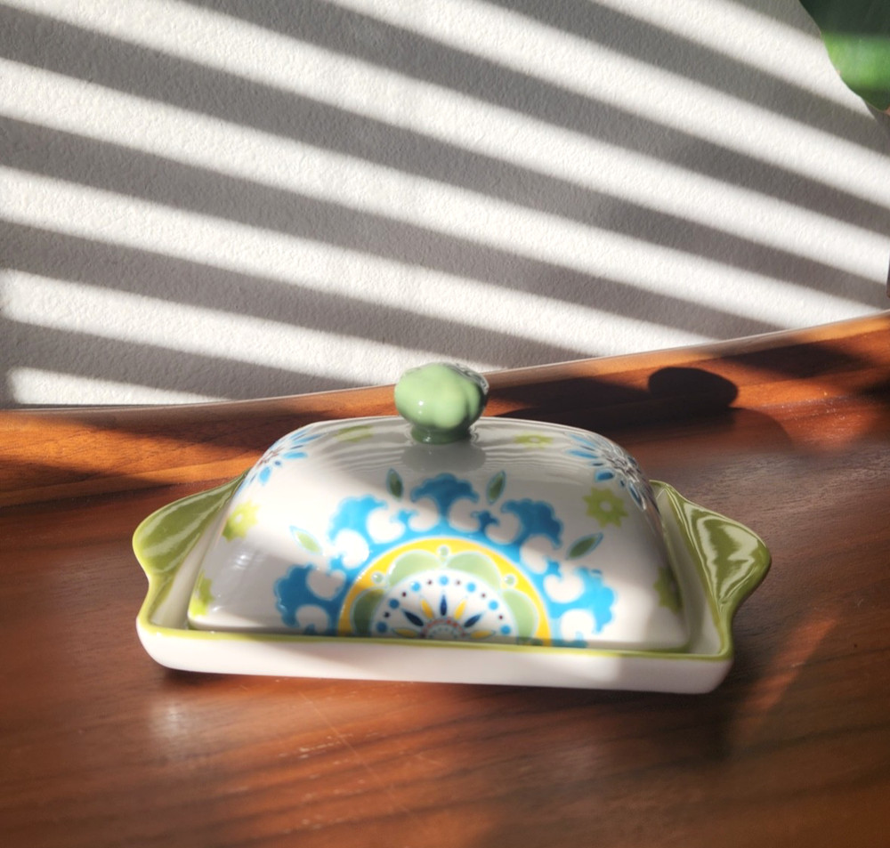 Ceramic Butter dish with Lid Hand Painted
