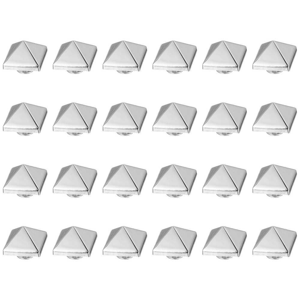 24 Pcs Square Spike Studs Rivets 15mm Metal Leather Rivets, Silver