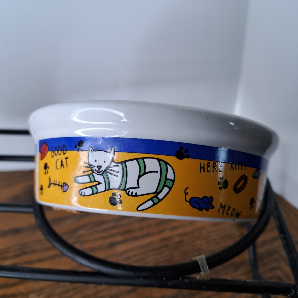 Whimsical Dual Cat Dishes With Holder