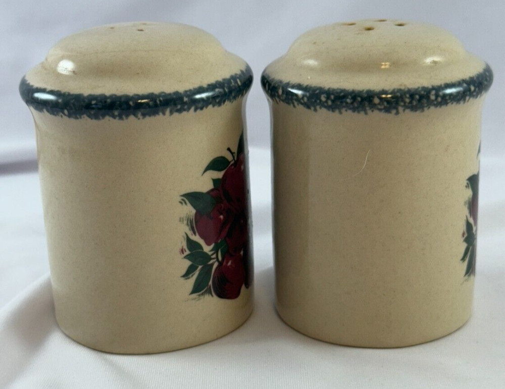 Stoneware Apple Pattern Salt & Pepper Shakers Home & Garden Party 1999