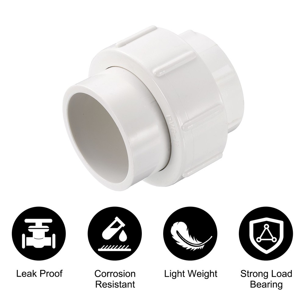 2 Pcs 1.5" Union PVC Coupling Pipe Fitting Adapter, White