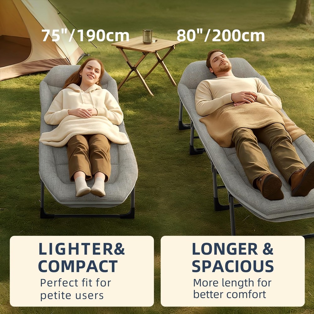 Chaise Lounge Chair, Folding Cot, 6-Angle Adjustable Camping Cot with Mattres...