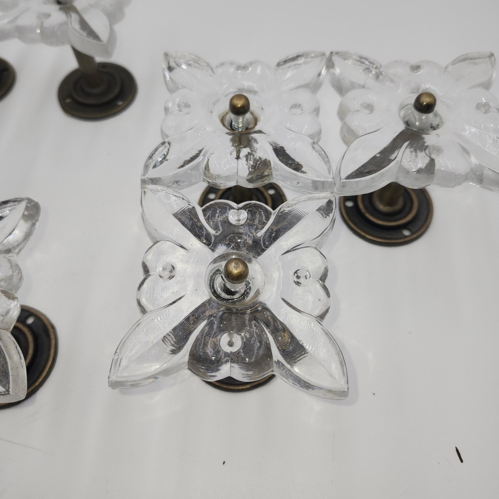 Pair Vintage Clear Pressed Glass Curtain Tie Back Pair hook drapery