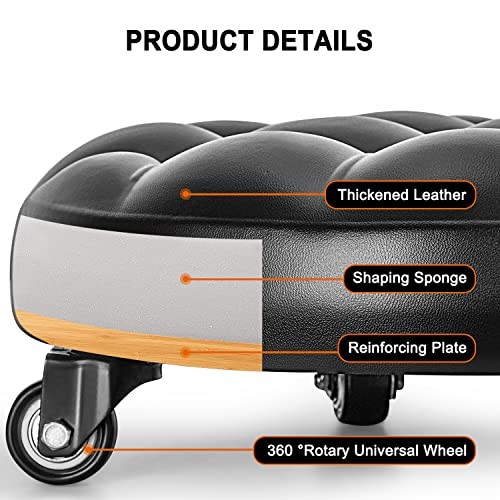 Low Height Rolling Stool with 360°Swivel Caster, Low Roller Seat bread style