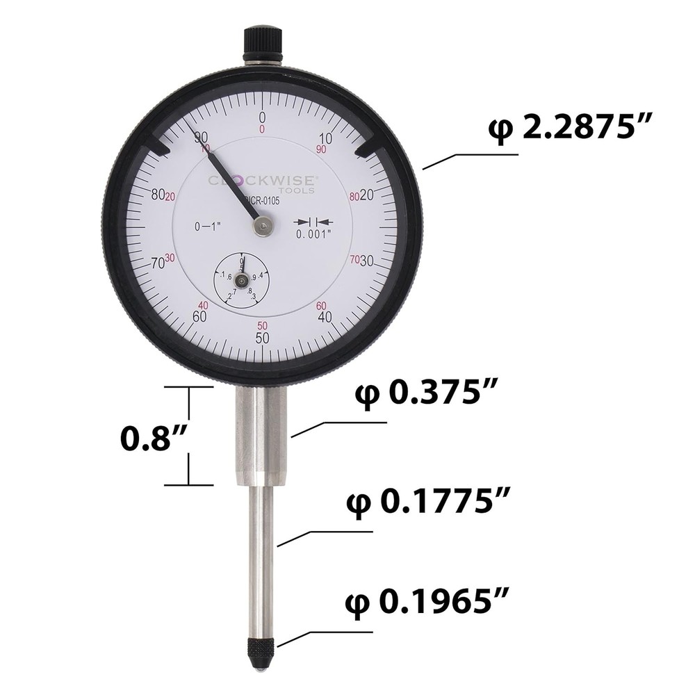 Dial Indicator with Magnetic Base Holder Stand, DIMR-0105 0-1 inch