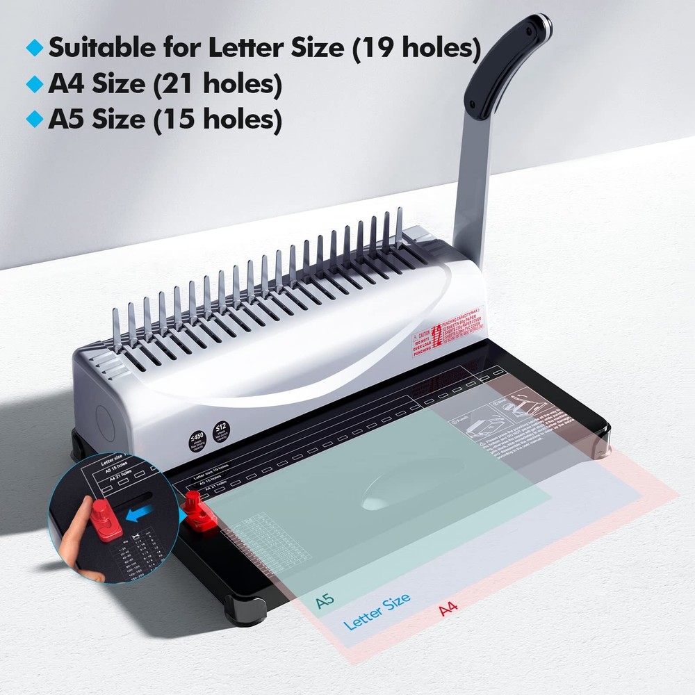 MAKEASY Binding Machine, 21-Hole, 450 Sheets, Comb Binding Machines with 1 Bo...