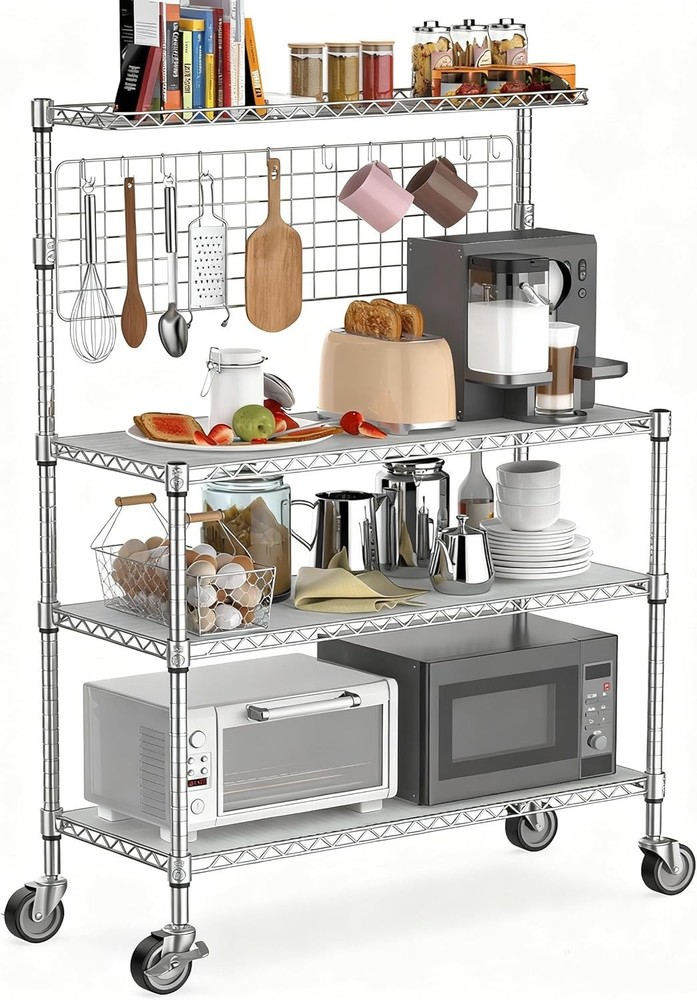 Baking Rack with Storage Wheels, 42-Inch Microwave Stand Kitchen Shelving Unit