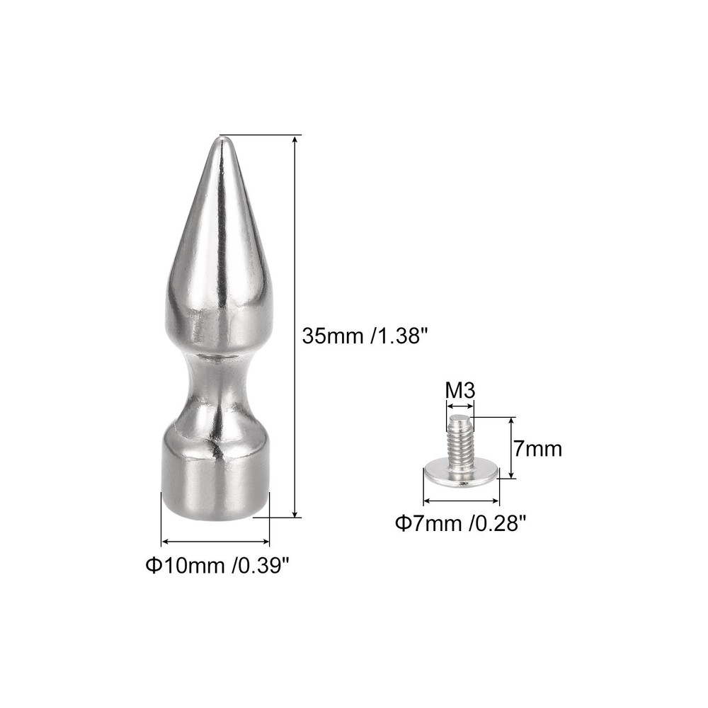 10x35mm Screw Back Rivets, 10 Set Solid Leather Studs Silver Tone