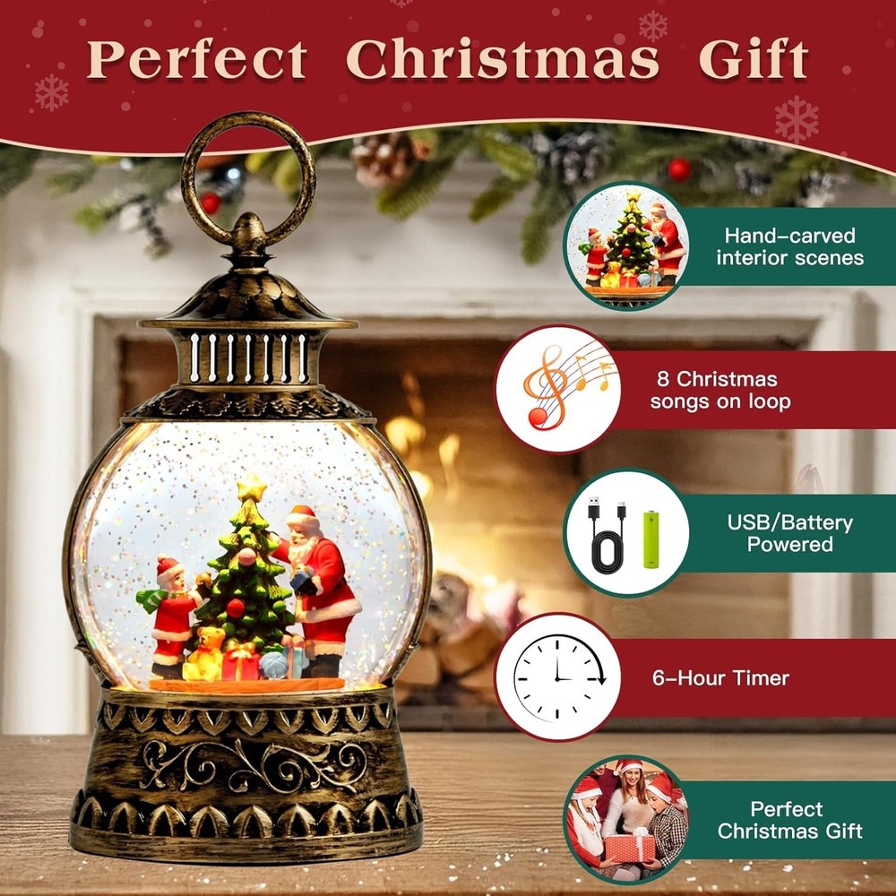 Beautifully Crafted Santa Claus Snow Globe with Soft Light & Timer Functionality