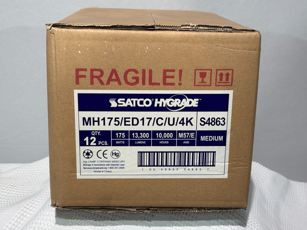 Satco S4863 - MH175/C/U/ED17/4K/E26 175 watt Metal Halide Bulb - 12 PACK