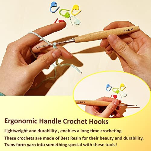 Beech Wood Crochet Hooks Set with Case,Ergonomic Handle Crochet Hooks Set