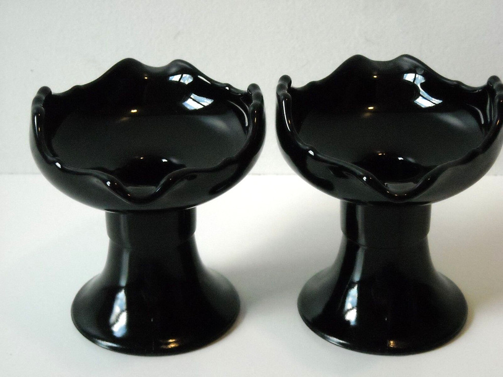 2 Black Amethyst Candleholders Unique Design Maker Unknown