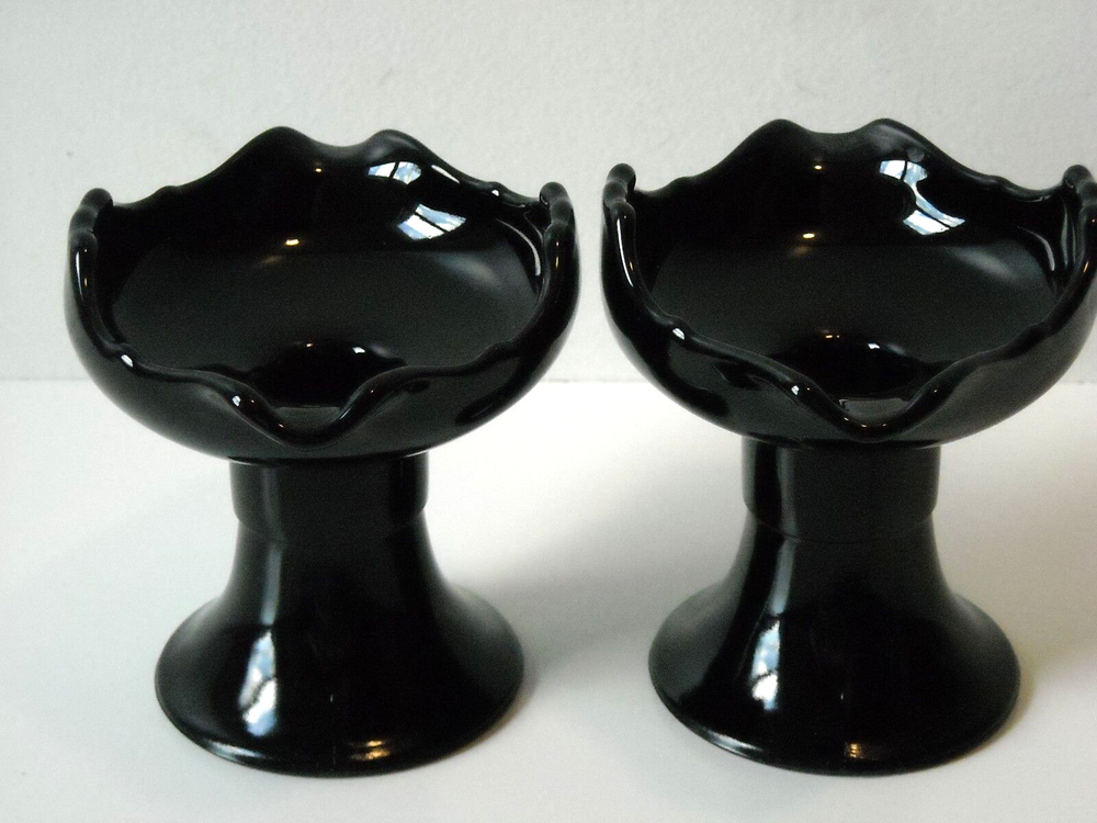 2 Black Amethyst Candleholders Unique Design Maker Unknown