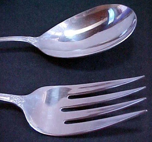 Rogers Serving Spoon Meat Fork Scalloped Slotted Spoon