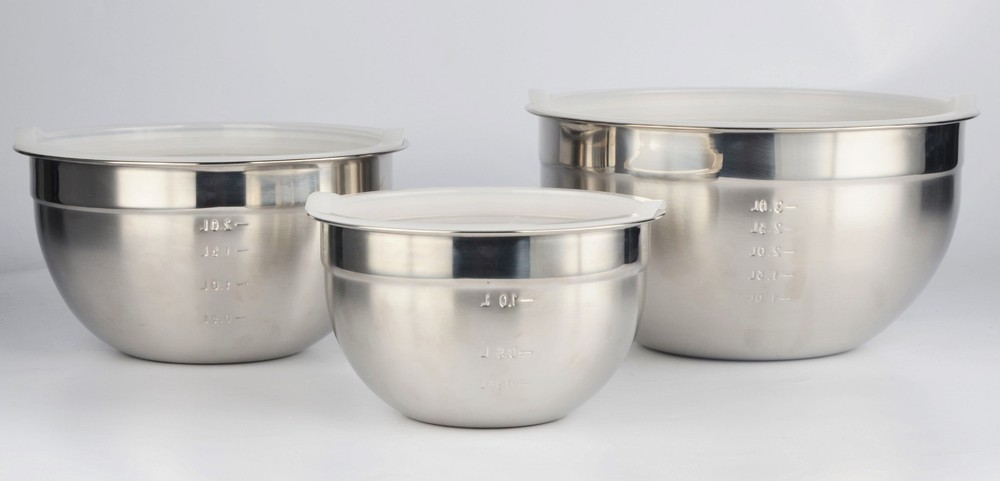 Stainless Steel Mixing bowl 3 Pcs set with lids/Stackable