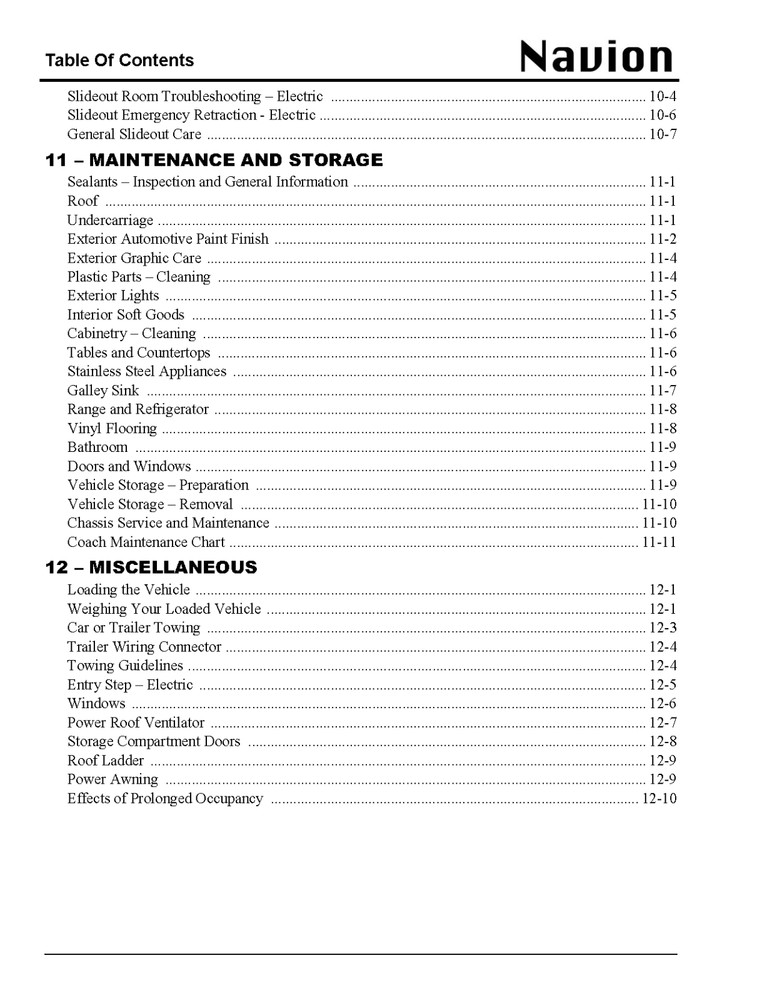 2012 Winnebago Navion Home Owners Operation Manual User Guide Coil Bound