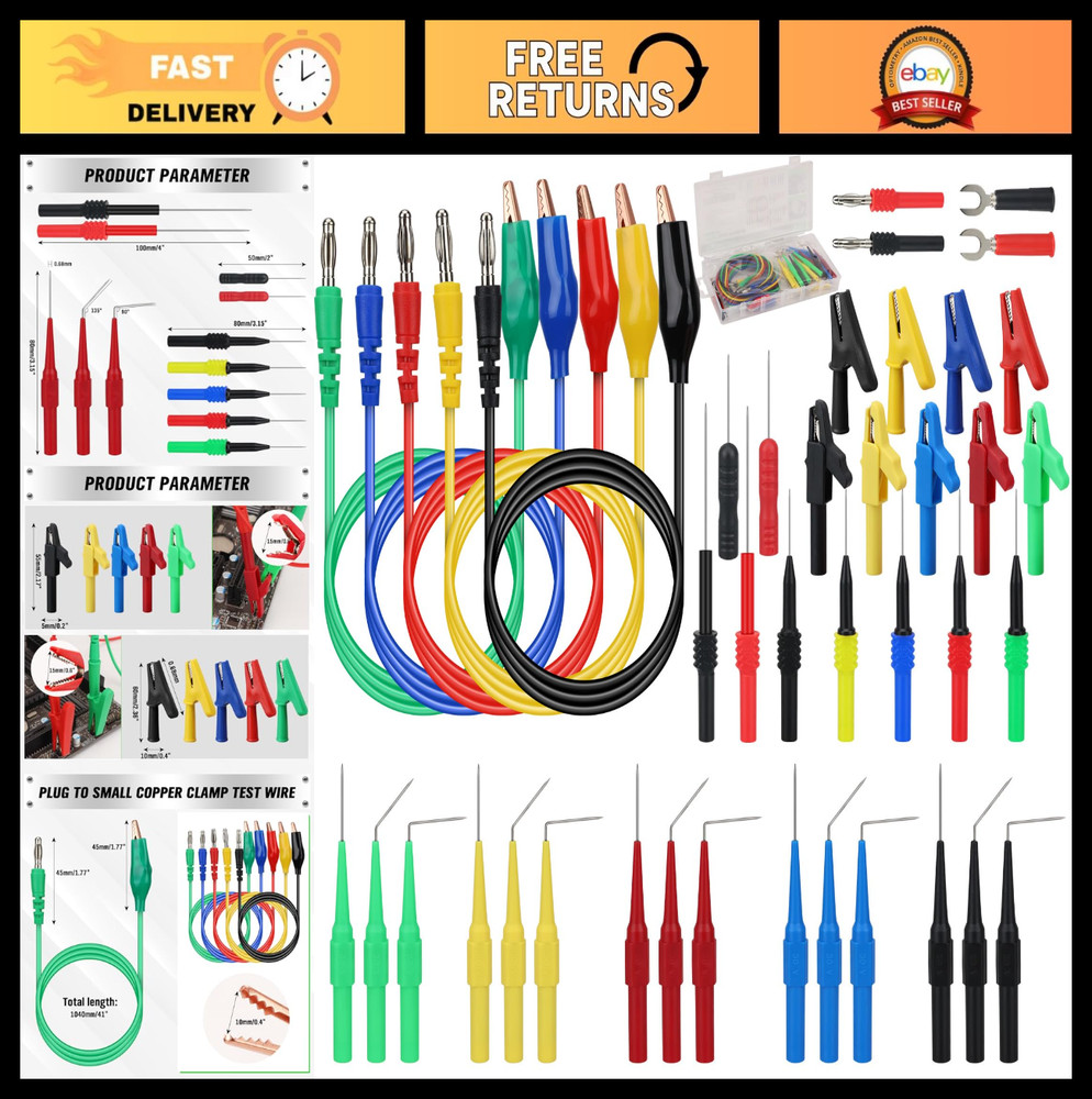 43-Piece Back Probe Kit - 30A Multi-Angle Test Probes, Alligator Clips, U-Shaped