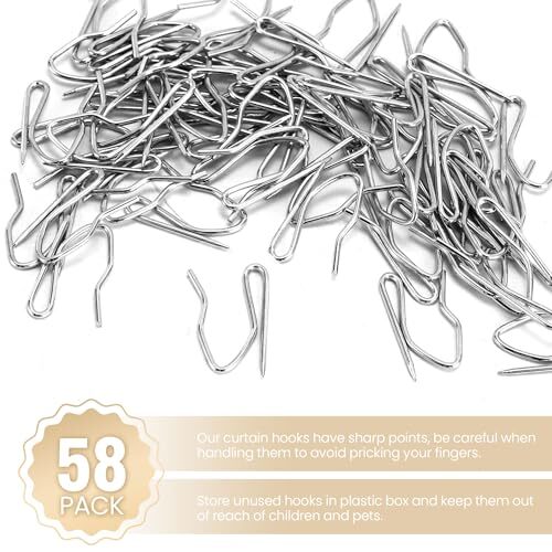 58PCS Curtain Hooks for Drapes, Premium Rustproof Drapery Hooks Pins for