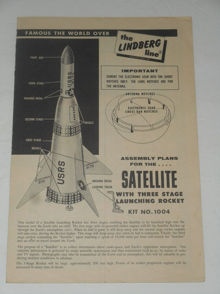 LINDBERG SATELLITE Three Stage Rocket Launcher Model No. 1004 Instructions ONLY!