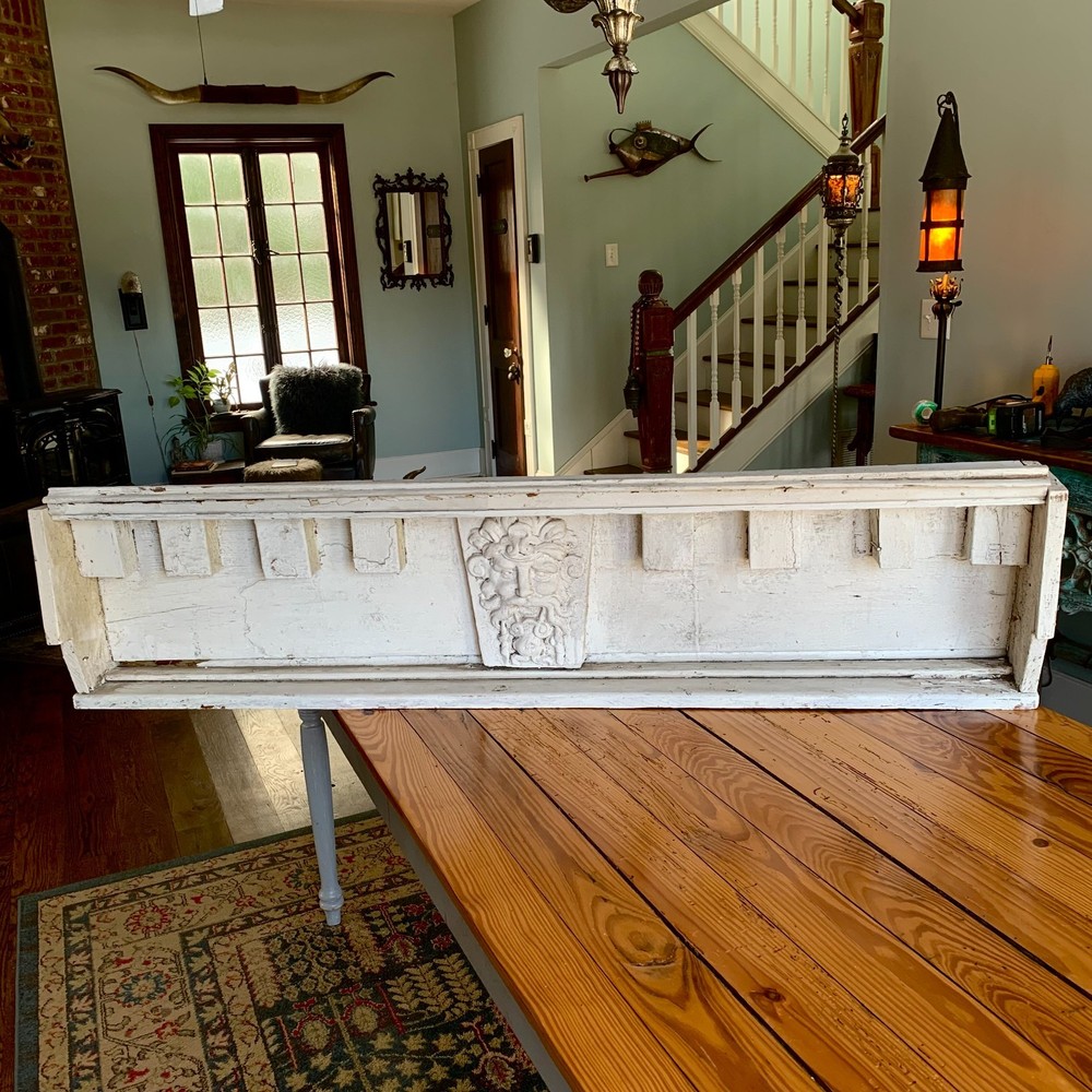 Antique Architectural Salvage Shelf with Triton and Blocking Details