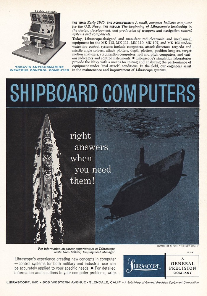 1959 Librascope: Shipboard Computers Vintage Print Ad