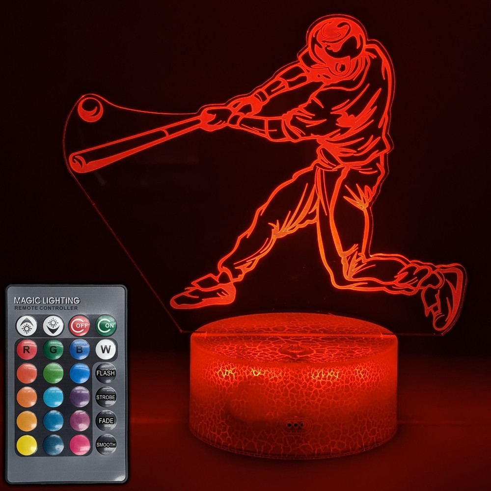 Baseball Swing LED Night Light w/ Remote Control - 16 Colors, 5 Modes, Dimmable