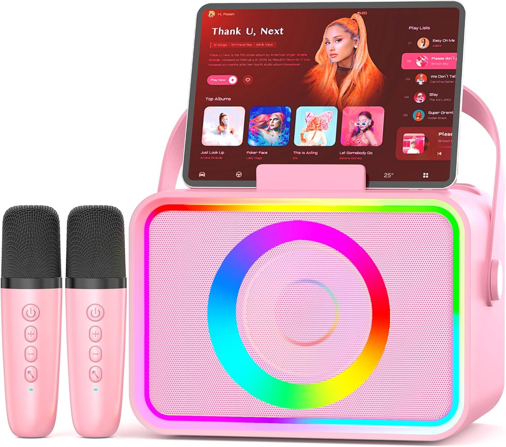 Karaoke Machine,Portable Bluetooth Speaker with 2 Wireless Microphone for Adults