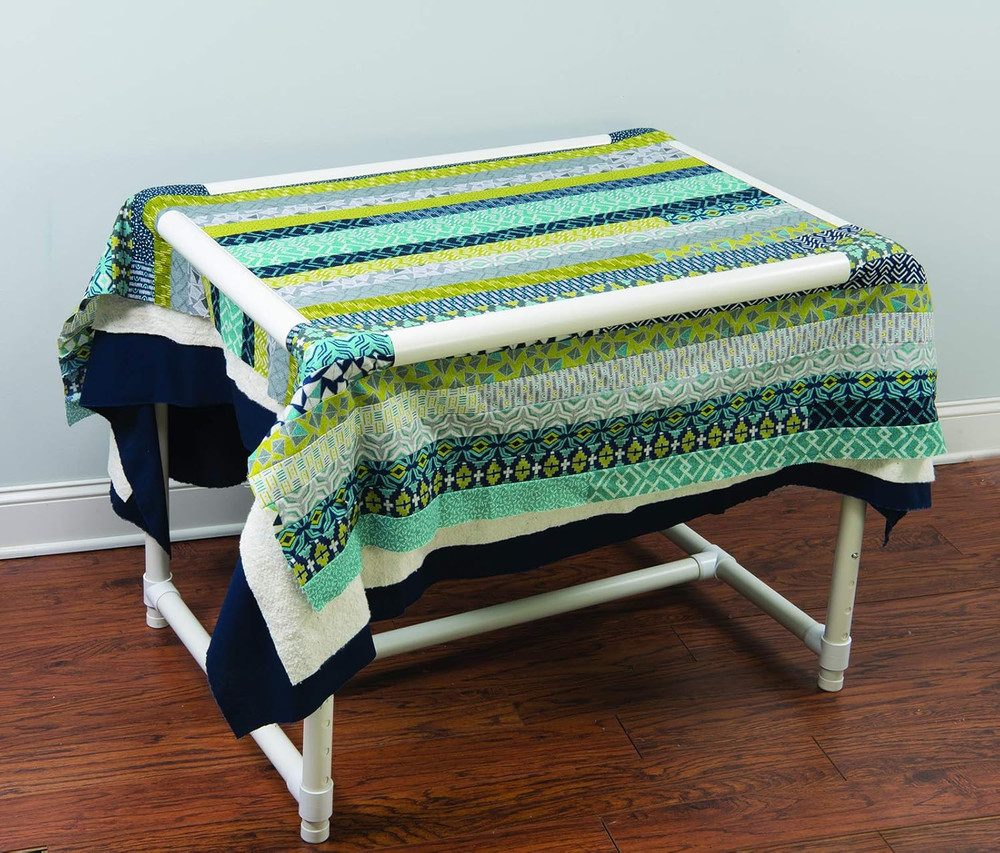 Adjustable White Quilter's Floor Frame for Comfortable Crafting