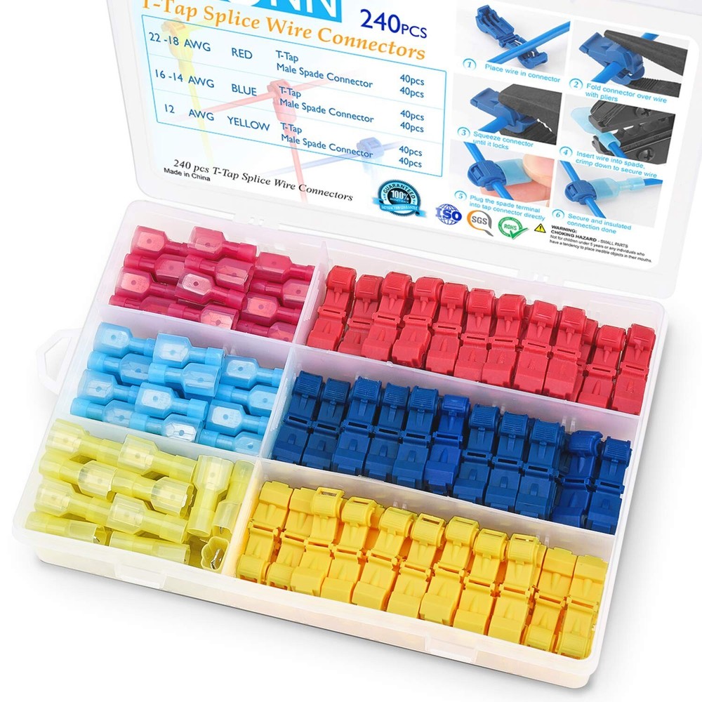T-Tap Wire Connectors, Self-Stripping Quick Splice Electrical Wire Terminals