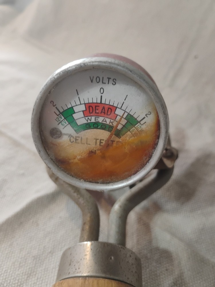 Vintage Handheld Battery Cell Tester With Wooden Handle Untested