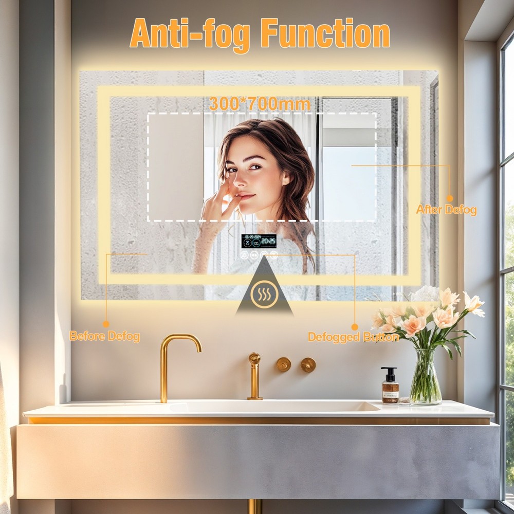 40'' LED Bathroom Mirror Bluetooth Speaker Antifog Digital Display Vanity Mirror