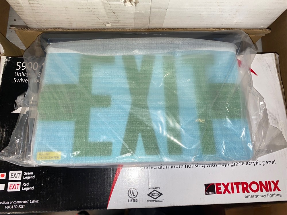 Exitronix UL listed exit sign; Green letters, S903-WB-SR-GM-BL, SAM